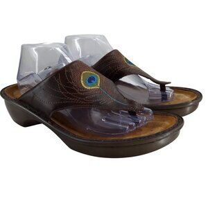 Naot Bali Peacock Brown Leather Thong Comfort Sandals Size 42 US 11-11.5 Wedge